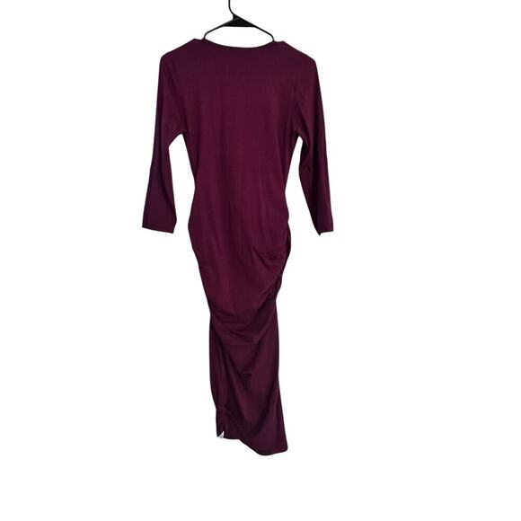 Michael Stars Women's Red Purple Ruched Long Sleeves Midi Dress Size Large - Picture 8 of 9